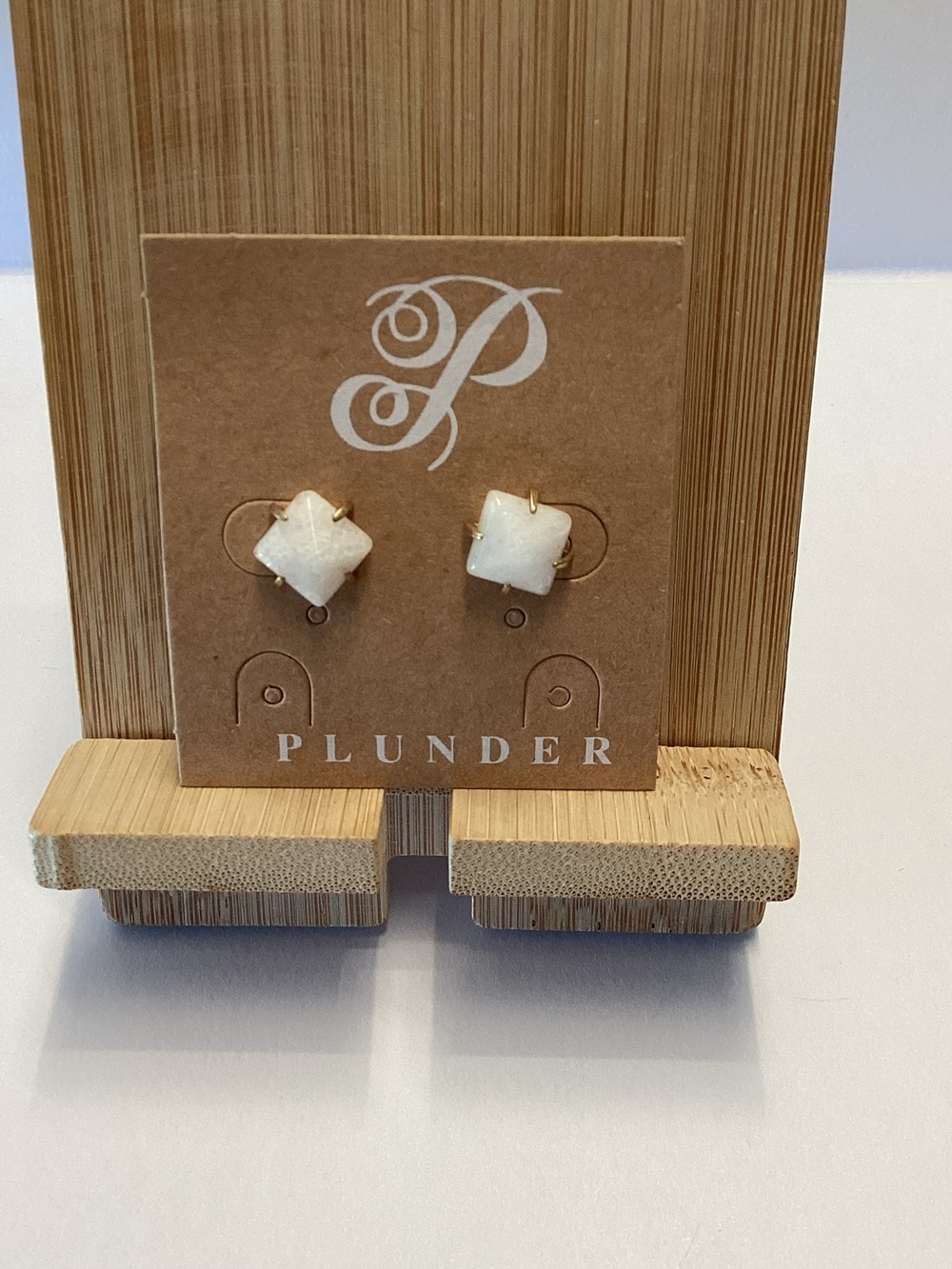 Plunder Gold-Tone White Square Stone Studs